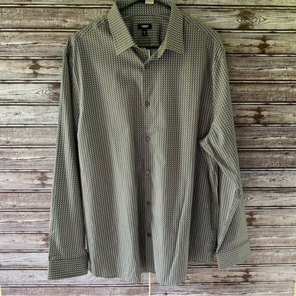 NWT Express Men's Slim‎ Fit Long-Sleeved Button-Down Shirt Size XL